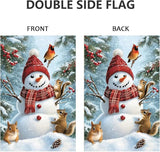 Winter Garden Flags for Outside 12x18 Double Sided, Burlap Holiday Farmhouse Rustic Squirrel Snowman Garden Flag Winter Xmas Decorations, Small Outdoor Christmas Flags for Yard Garden