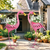 WONDER GARDEN Pink Flamingo Statue-Flamingo Planter Flower Pots - 2 Pack Flamingos Garden Statues Sculptures, Metal Birds Yard Art for Pond, Patio, Outdoor, Porch Decor