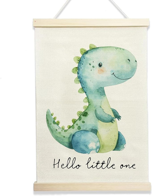 NQDWX Dinosaur Wood Poster Hanger - Playful Dino Wall Decor for Kids Room, 12x17 Inch Rustic Wooden Hanging Sign, Cute Dinosaur Banner, Unique Nursery Decor Gift for Boys & Girls. (156)