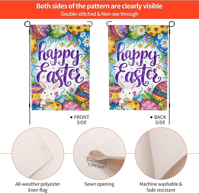 Easter Eggs Garden Flag Seasonal Double Sided 12 x 18 Inch Small Yard Flag for Indoor Outdoor Decor Holiday All Seasons