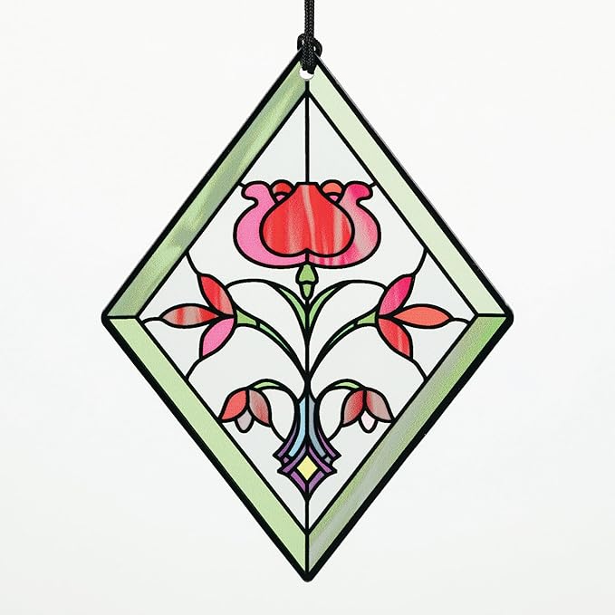 Woodstock Wind Chimes 26" Lily Botanical Chime, Flower Stained-Glass Acrylic Wind Catcher Chimes Silver Aluminum Tubes, Windchime for Outside Garden Decor, Outdoor Patio and Front Porch