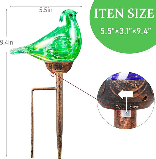 Solar Bird Garden Stake Lights - Hand Blown Glass Decorative Garden Pathway Lights Outdoor Waterproof Bird Glass Stakes (Green)