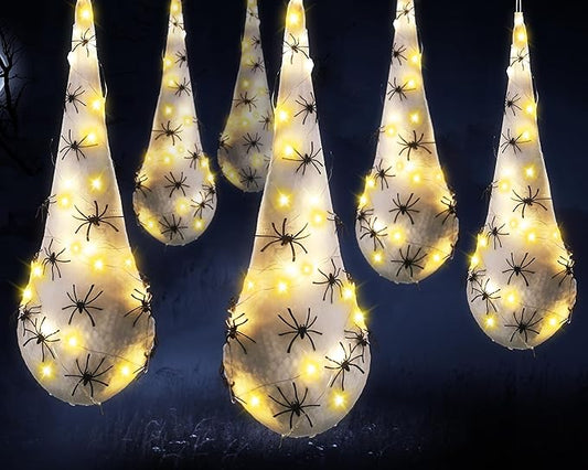 12 Pack Halloween Spider Hanging Egg Sacks Halloween Spider Sacks Decoration Large Props White Webs for Yard Haunted House Lawn Tree Outdoor Party Decor(Yellow)