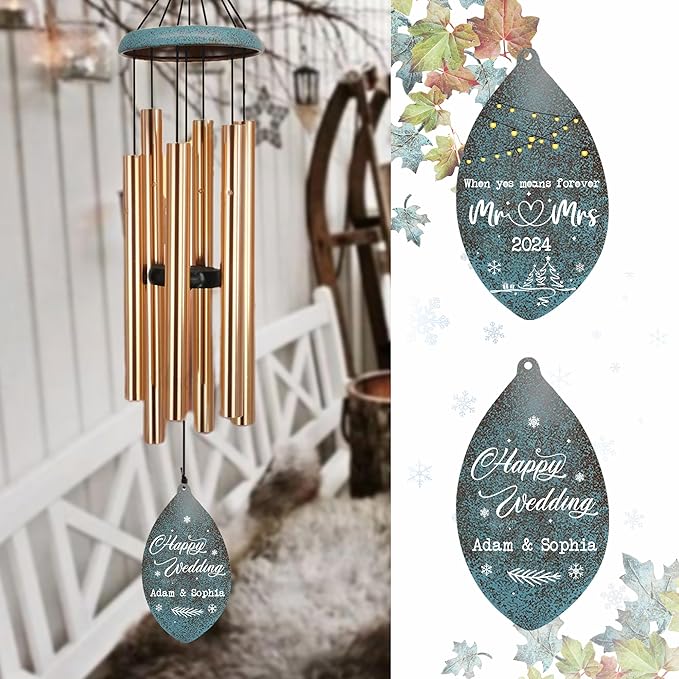 ASTARIN Wedding Gifts Wind Chime, Personalized Names & Date Wind Chimes Gifts for Couple 2024, Wedding Gift for Newlywed Bride Groom Husband Wife, Valentine’s Day Anniversary(Produced in USA)