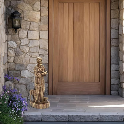 LuxenHome 25'' Saint Francis Garden Statue, Religious Garden Sculpture, Catholic St. Francis Statue for Patio, Yard, Home, Fiber Stone Decor, Outdoor Sculptures Decorations, Brown