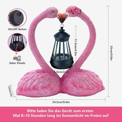 9.8" Solar Flamingo Garden Statue,Heart Flamingo Yard Decor,Unique Double Head Flamingo Gifts for Women,Mom,Lover