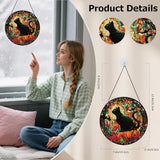 Stained Glass Window Hanging, Halloween Decorations Black Cat Maple Leaf Suncatcher for Doors Garden Indoor Funny Spooky Sun Catchers Gothic Decor for Women, Men, and Mom 7.8 in