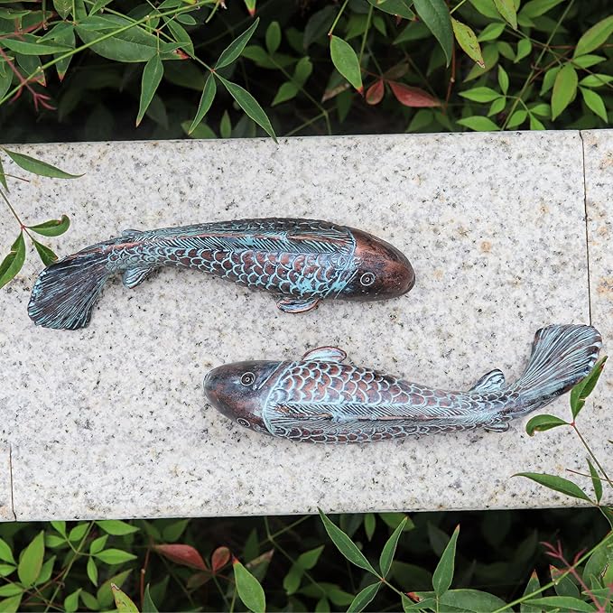 Antique Luminous Outdoor Koi Fish Statues - Resin Koi Fish Yard Art Decor for Garden, Patio, Lawn, Pond