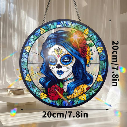 VAIIEYO Skull Women Acrylic Sun Catcher Window Hanging Decoration, 7.8 Inch Double-Sided Light Reflecting Ornament for Window, Garden, Porch or Balcony Decor, Housewarming, Gift for Natural Lovers