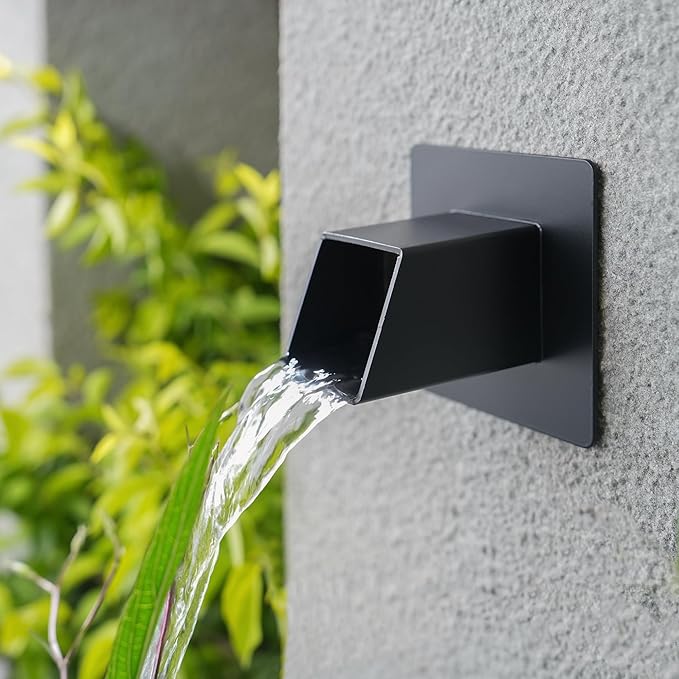 2 Inch 316 Stainless Steel Square Water Fountain Spout with Integrated Spray Baffle, Waterfall Spillway Scupper for Outdoor Decors, Pools, Ponds, Water Walls (Black)