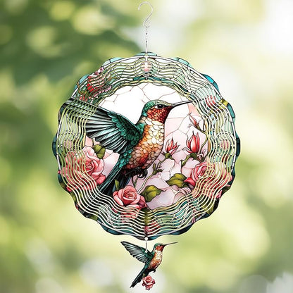 Hummingbird Hanging Wind Spinner - 3D Birds Metal Spinning Decor for Outdoor Garden Indoor Window Balcony 12 Inch Yard Art Ornaments Women Gifts for Mom Wife Grandma Christmas Decoration