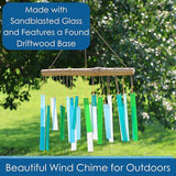 Blue Handworks Sea Glass and Driftwood Chime - Sandblasted Glass and Found Wood Hand Crafted Wind Chime