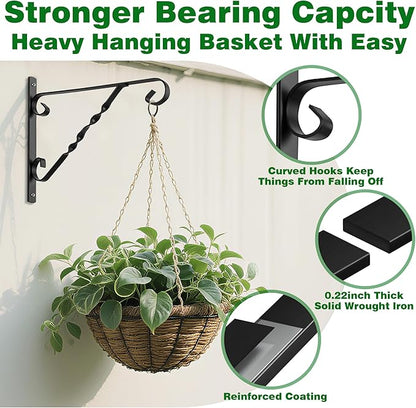 AMAGABELI GARDEN & HOME 2 Pack Hanging Plant Brackets Outdoor 14" Metal Fence Wall Plant Hanger Hooks for Hanging Flower Bird Feeders Lanterns Wind Chimes Rust-Resistant Black
