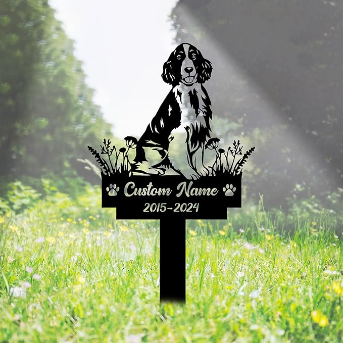 Custom English Springer Spaniel Memorial Stake,Dog Stake Metal Sign,Personalized Pet Outdoor Stake,Animal Garden Stake,Yard Metal Stake Pet Lover Gifts Pet Loss Sympathy Plaques Cemetery Decoration.