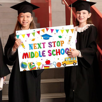 5th Grade Grad Yard Sign - Class of 2026 Elementary Graduate Lawn Sign with Stake Next Stop Middle School Congrats Graduation Waterproof Party Decorations Favors for Outdoor Garden Photo Booth Props