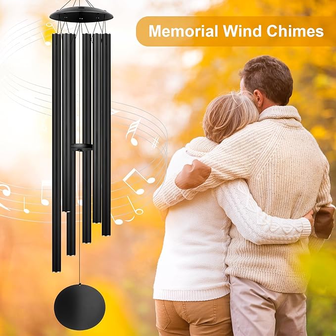 66" Large Wind Chimes for Outside Deep Tone, 6 Thickened ⌀ 1.2" Tubes Tuned Relaxing Melody Wind Chime, Windchimes Outdoors for Garden Patio Decor, Great Gift Idea for Your Loved One (Black, 66")