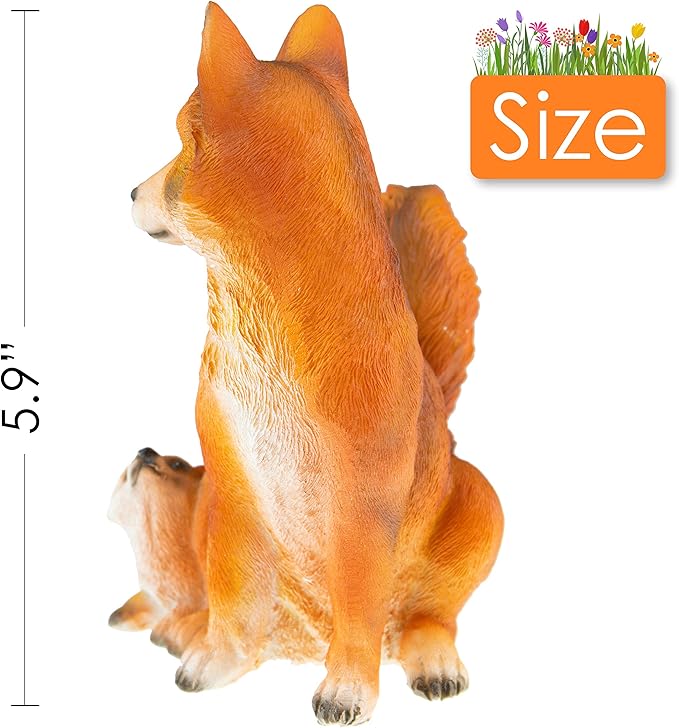 CLEVER GARDEN Cute Resin Garden Statue Decoration, Outdoor Lawn Yard Polyresin Animal Figurine Sculpture Ornament Décor, Fox Family