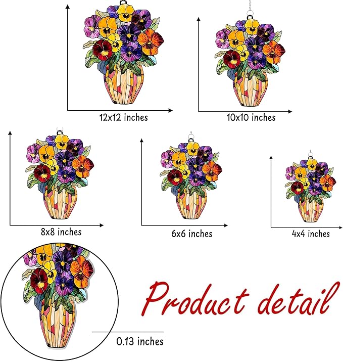 Pansies Vase Flower Acrylic Suncatcher, Flower Suncatchers for Window Hangings, Stained Glass Effect Garden Decor, Gift for Mother's Day, Mom, Grandma, Wife, Women