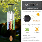 Solar Wind Chimes for Outside,37 Inch Memorial Wind Chimes Gifts for Mom Grandma, 6 LED Tubes Color Changing Waterproof Windchimes Hanging Ornament for Home Outdoor Patio Garden Yard