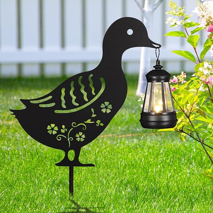 2Pack Solar Outdoor Garden Lights Stakes Solar Metal Flower Duck Lawn Deco Statue Patio, Outdoor Decor, Garden Decorations, Lawn Ornaments