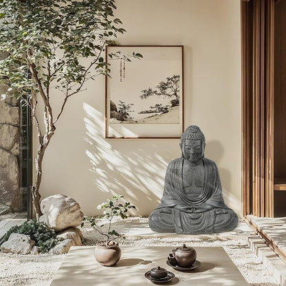 LuxenHome Buddha Statue Outdoor and Indoor, 17" Fiber Stone Meditating Buddha Garden Statues Outdoor, Zen Sculptures, Outdoor Statues for Garden, Patio, Backyard Deck