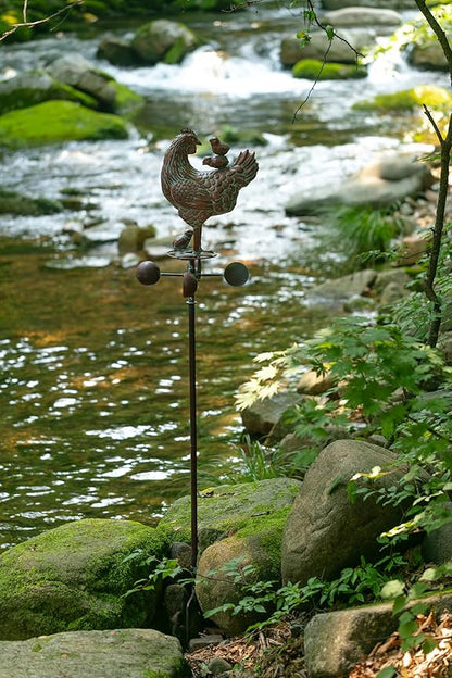 Metal Hen & Chicks Statue Wind Spinner for Yard Garden,79" 3D Large Kinetic Chicken Sculpture Garden Spinner for Outside,Antique Copper Chicken Wind Vane for Outdoor Patio Lawn Backyard Yard Art