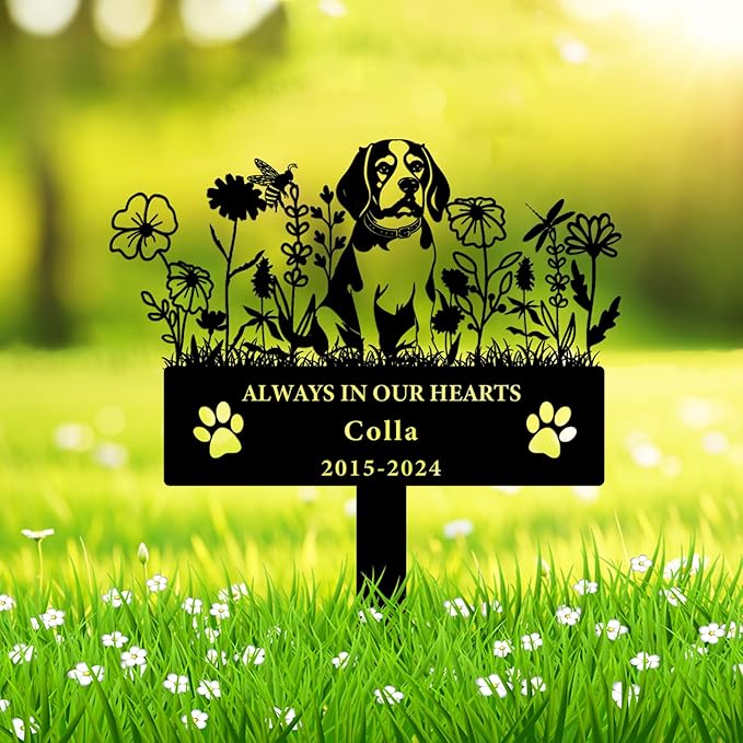 Personalized Flora Dog Memorial Garden Stake - Custom Cemetery Sign With Stake - Pet Grave Marker Plaque - Engraved Headstone for Dogs