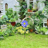 Metal Sunflower Wind Spinner,45 in Double Layer Sun Flower Windmill with Green Leaves and Stake,360° Rotating Sunflower Decor Wind Pinwheel Sculpture for Garden Yard Patio Lawn Decor (Blue)