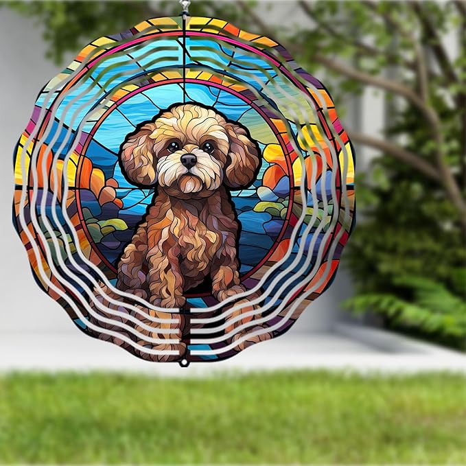Poodle Dog Wind Spinners Outdoor Dog Memorial Gifts, 3D Metal Kinetic Hanging Garden Wind Spinner, Spinner Decor, Wind Sculptures for Outdoor & Indoor, Window, Yard Decor (Poodle 2)