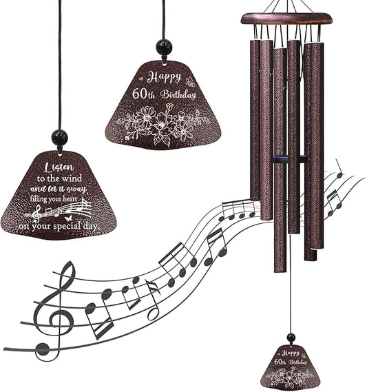 60th Birthday Gifts for Women Men, 60th Birthday Decorations 32” Wind Chimes Outside, 1966/60 Year Old Bday Gift for Women Men