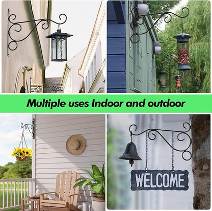 Tandefio 4 Pcs Hanging Plant Brackets 10 Inch Outdoor Wall Mount Metal Plant Hanger Hooks with Screws for Bird Feeder Wind Chime Lanterns Holiday Decoration (Black)