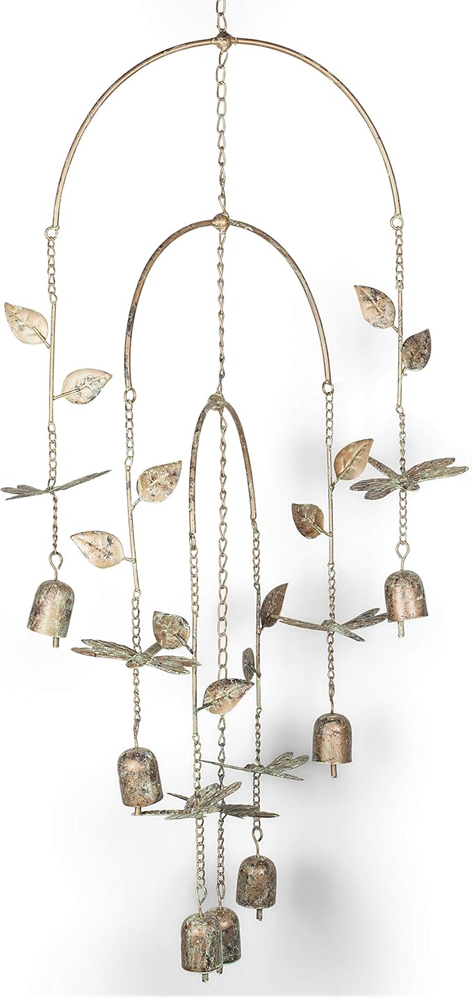 Napco Dragonfly Leaf Green 34 x 14 inch Metal Decorative Garden Bell Wind Chimes