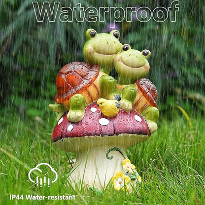 Solar Light Turtle Garden Statue, Turtle on Mushroom Figurine, Lovely Tortoise Garden Statue with 5 LED Lights for Patio, Balcony, Yard, Housewarming, Outdoor Lawn Decorations