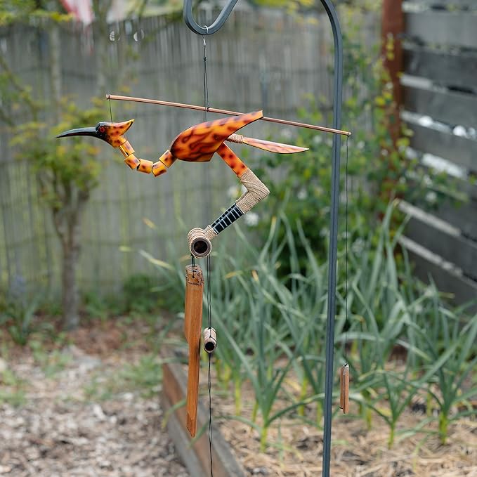 Cohasset Gifts Bamboo Wind Chime for Outside - Phoenix Bobbing Head Bird Bamboo Wind Chime - Unique Rustic Rooster Decor, Large for Outside Use, Memorial Sympathy Gift, Air Brushed Flame Design,Medium