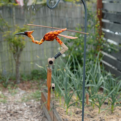 Cohasset Gifts Bamboo Wind Chime for Outside - Phoenix Bobbing Head Bird Bamboo Wind Chime - Unique Rustic Rooster Decor, Large for Outside Use, Memorial Sympathy Gift, Air Brushed Flame Design,Medium