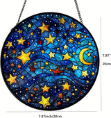 Suncatcher Starry Sky Stained Glass Suncatchers 7.87 Inch Stained Glass Ornament for Home Decor Indoor Wall Art for Mother Women Friends (Starry Sky, M)