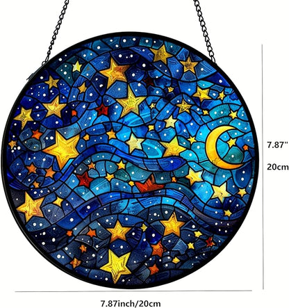 Suncatcher Starry Sky Stained Glass Suncatchers 7.87 Inch Stained Glass Ornament for Home Decor Indoor Wall Art for Mother Women Friends (Starry Sky, M)