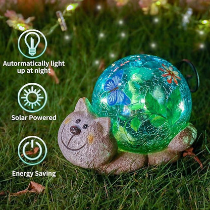 Afirst Garden Cat Statue Outdoor Decor - Resin Outdoor Figurine Glass Solar Lights Indoor Outdoor Decorations Patio Lawn Yard Art Ornaments