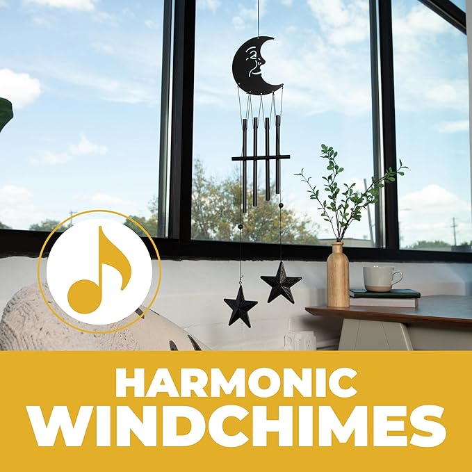 Dawhud Direct 24-inch Moon and Stars Wind Chimes for Outdoor Decoration - Unique Garden Decor for Women, Mom, Grandma, Unisex