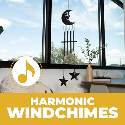 Dawhud Direct 24-inch Moon and Stars Wind Chimes for Outdoor Decoration - Unique Garden Decor for Women, Mom, Grandma, Unisex