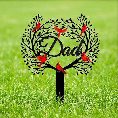 Memorial Grave Stake for Dad with Tree of Life and Cardinals - Metal Sympathy Grave Marker, Rust-Resistant Cemetery Garden Decoration(DAD)