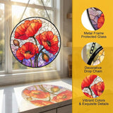 Stained Glass Sun Catcher Window Hanging - Red Poppy Floral Design, Indoor Decor Gifts for Mother's Day, Birthday, Christmas - Perfect for Women, Men, Mom Home Window Decor (Red) 7.8in