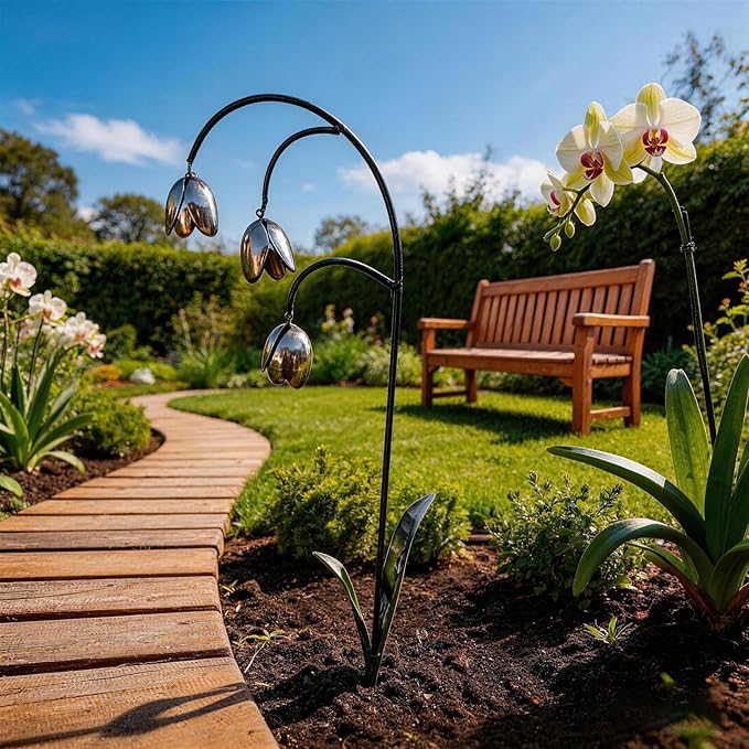 Metal Lily of The Valley Garden Sculpture,Handmade Metal Flower Garden Stake for Garden Decoration,Wrought Iron Lily of The Valley Sculpture for Patio, Pathway, Garden Decor Gift (2pc)