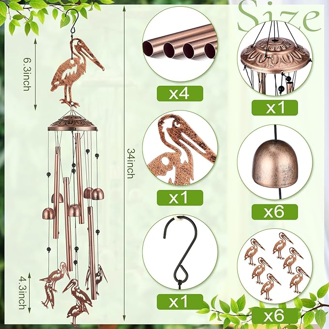 VioraWhite Pelicans Wind Chimes Outdoor Decoration for Women Men Mom Wife Grandma Pelicans Gifts Memorial Metal Wind Chimes for Outside Indoors, Lawn, Patio, Home, Porch, Garden, Yard Decor
