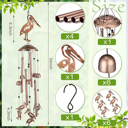 VioraWhite Pelicans Wind Chimes Outdoor Decoration for Women Men Mom Wife Grandma Pelicans Gifts Memorial Metal Wind Chimes for Outside Indoors, Lawn, Patio, Home, Porch, Garden, Yard Decor