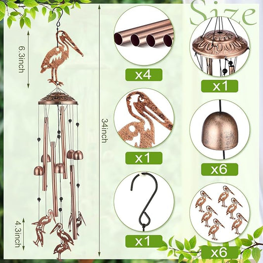 VioraWhite Pelicans Wind Chimes Outdoor Decoration for Women Men Mom Wife Grandma Pelicans Gifts Memorial Metal Wind Chimes for Outside Indoors, Lawn, Patio, Home, Porch, Garden, Yard Decor
