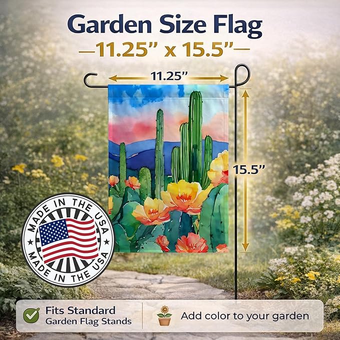 Caroline's Treasures Arizona Saguaro Cactus Blossom in Watercolor Garden Flag Mailbox Flag Decorative Yard Flag Banner Outside Patio Artwork Yard Flower Beds, Garden Size, Multicolor
