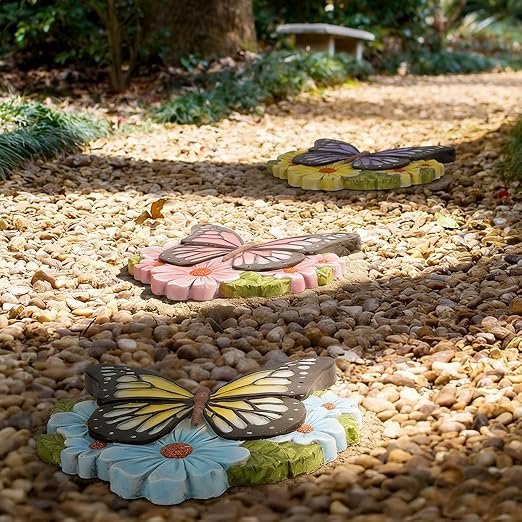 LIANTRAL 3 Pack Butterfly Garden Stepping Stones, Outdoor Decorative Stone for Garden Yard, Patio, Garden, Walkway, Outdoor and Indoor Home Decor