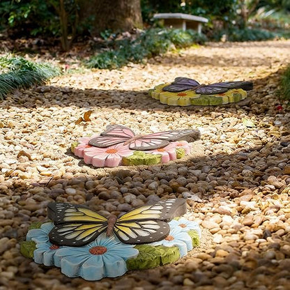 LIANTRAL 3 Pack Butterfly Garden Stepping Stones, Outdoor Decorative Stone for Garden Yard, Patio, Garden, Walkway, Outdoor and Indoor Home Decor