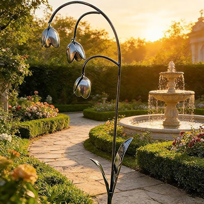 Metal Lily of The Valley Garden Sculpture,Handmade Metal Flower Garden Stake for Garden Decoration,Wrought Iron Lily of The Valley Sculpture for Patio, Pathway, Garden Decor Gift (2pc)